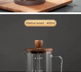 Coffee Pot French Press Coffee Maker Black Walnut Tea Brewer High Borosilicate Glass Coffee Pot  Coffee Accessories