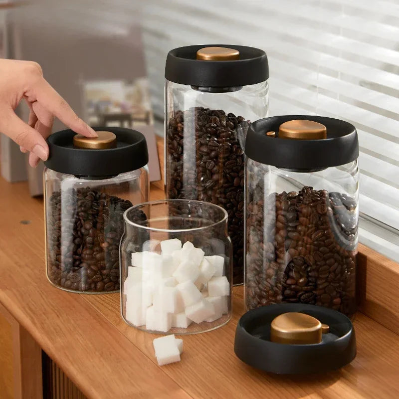 Coffee Can Manual Vacuum Moisture-proof Storage Jar Kitchen High Borosilicate Glass Tea Jar Coffee Bean Storage Sealed Jar