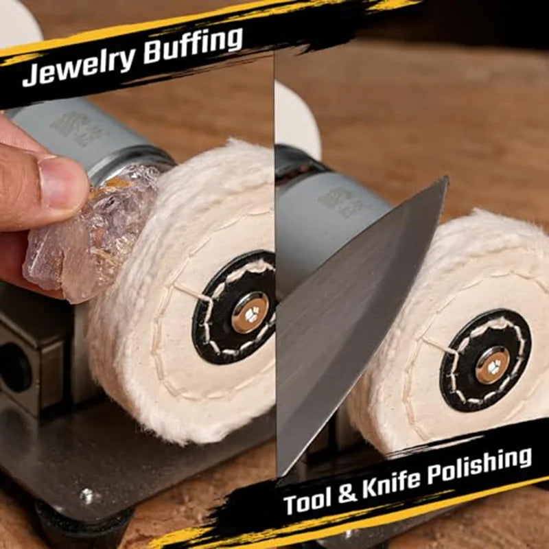 Mini Bench Grinder with 3 Wheels, Electric Multi-Purpose Grinding Machine for Metal, Wood, Knife Making, Jewelry Buffing, 6.3 x