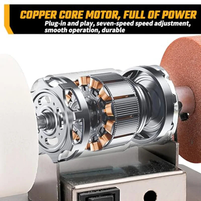 Mini Bench Grinder with 3 Wheels, Electric Multi-Purpose Grinding Machine for Metal, Wood, Knife Making, Jewelry Buffing, 6.3 x