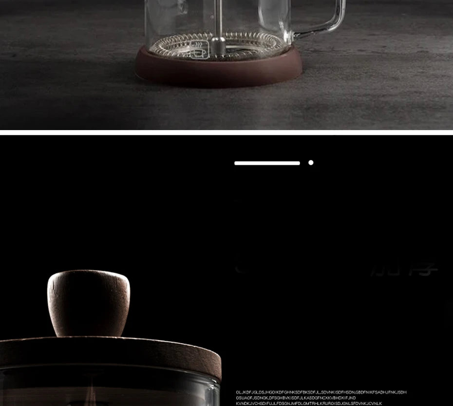 Coffee Pot French Press Coffee Maker Black Walnut Tea Brewer High Borosilicate Glass Coffee Pot  Coffee Accessories