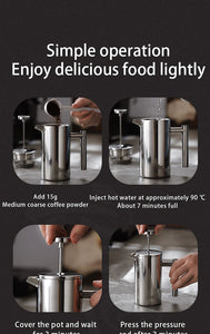 BINCOO 350ml/800ml/1000ml Coffee Maker Pot French Press Coffee Maker Stainless Steel Double Walled Insulated Coffee Maker Pot