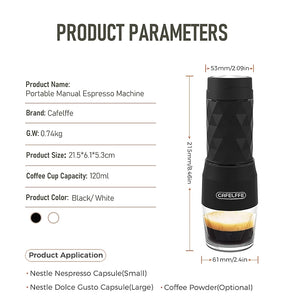 Cafelffe 3 In1 Portable Coffee Machine Hot/Cold Water Manual Espresso Maker For Capsule & Ground Hand Press Brewer hiking Travel