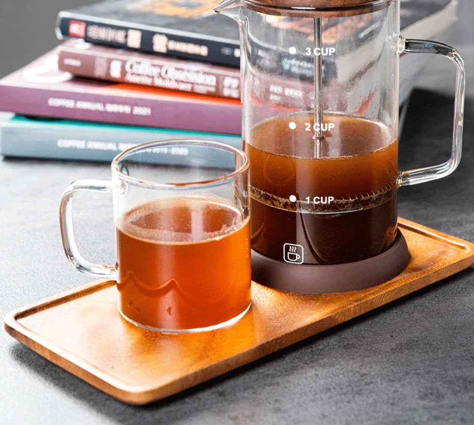 Coffee Pot French Press Coffee Maker Black Walnut Tea Brewer High Borosilicate Glass Coffee Pot  Coffee Accessories