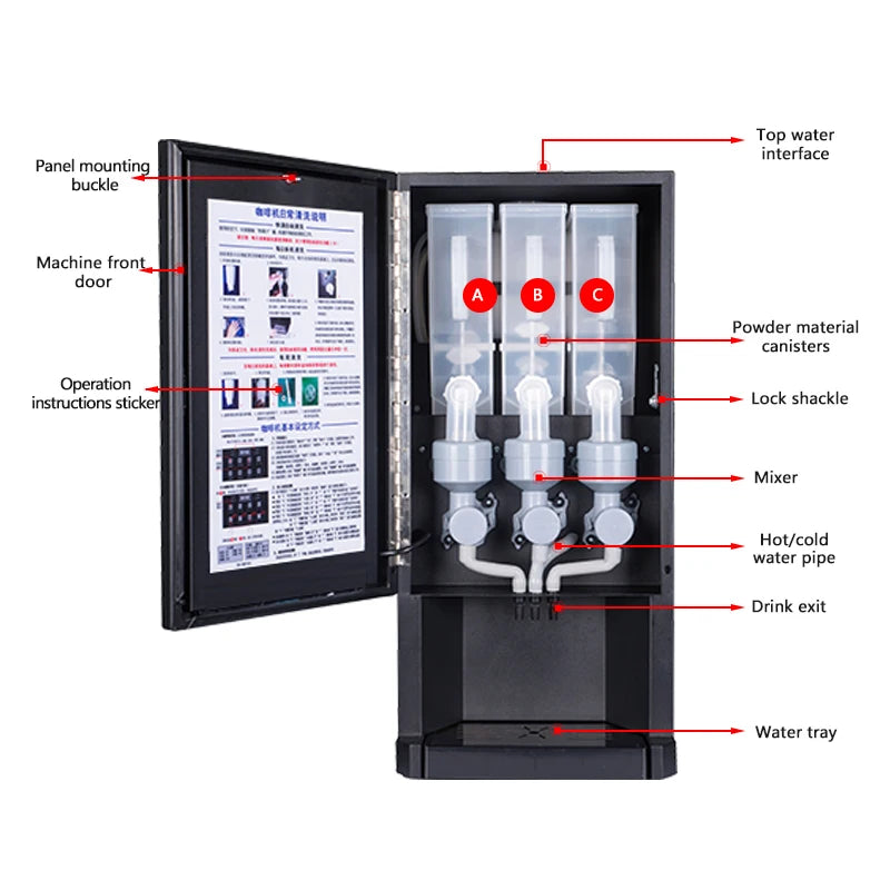 Automatic 3 hot 3 cold instant coffee machine self-service drinks fully automatic coffee vending machine