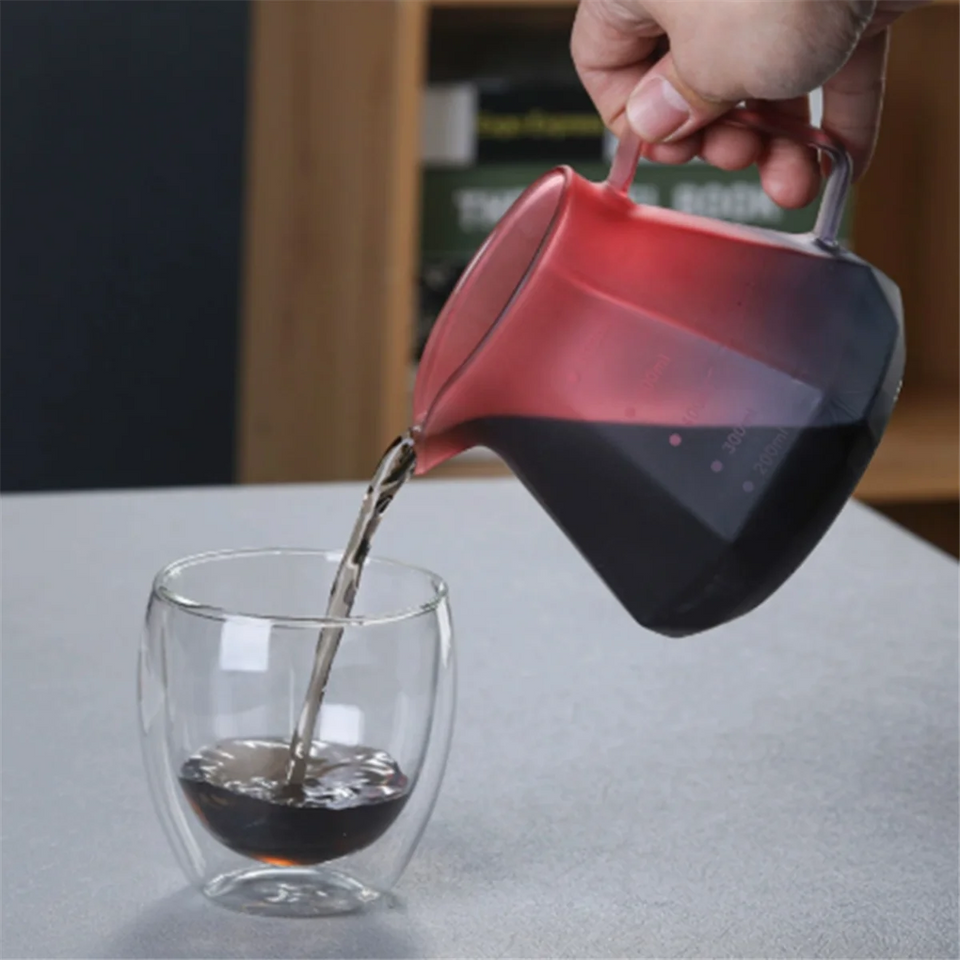 ABKWCoffee Filter Hand Drip Pot Percolators Borosilicate Glass Pour Coffee Tea Set with Walnut Handle