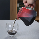 ABKWCoffee Filter Hand Drip Pot Percolators Borosilicate Glass Pour Coffee Tea Set with Walnut Handle