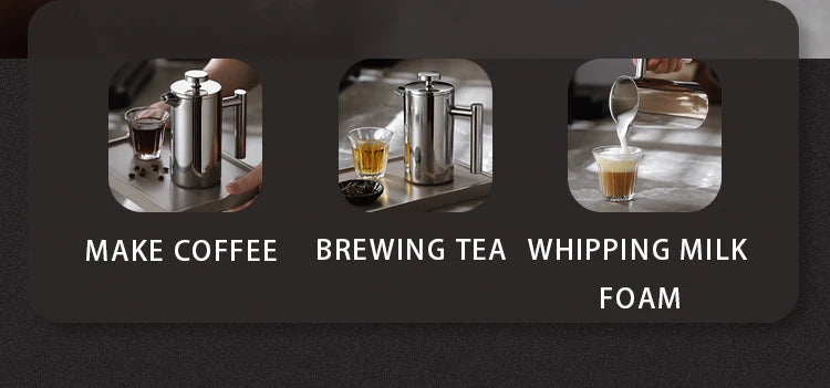 BINCOO 350ml/800ml/1000ml Coffee Maker Pot French Press Coffee Maker Stainless Steel Double Walled Insulated Coffee Maker Pot