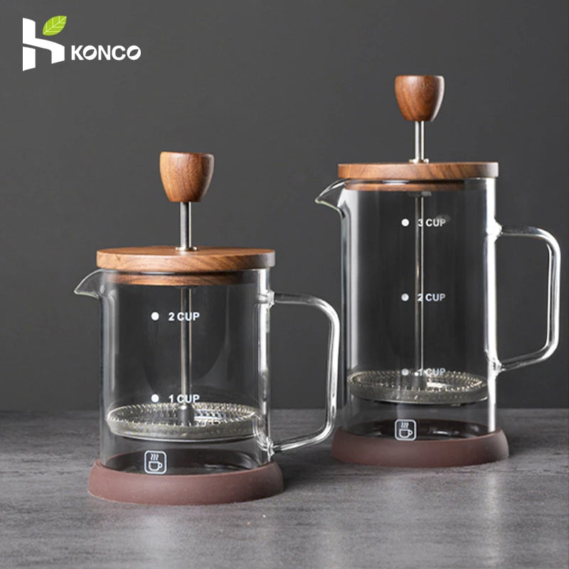 Coffee Pot French Press Coffee Maker Black Walnut Tea Brewer High Borosilicate Glass Coffee Pot  Coffee Accessories