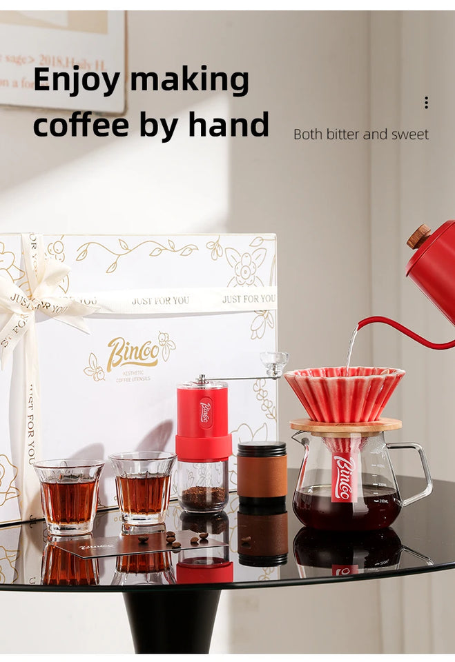 Bincoo Hand Brewed Coffee Pot，Ceramics Filter Cup， Sharing Pot，Hand Brewed Coffee Gift Box Set，Home Barista Kitchen Accessories