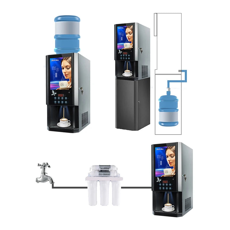 Automatic 3 hot 3 cold instant coffee machine self-service drinks fully automatic coffee vending machine