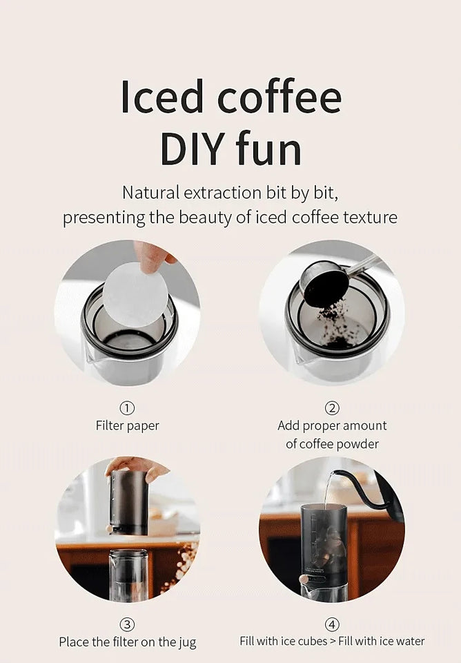 Protable Glass Drip Filter Ice Drop Coffee Maker Cold Brew Dutch Coffee Maker Pot Specialized Barista with 100pcs Filter Paper