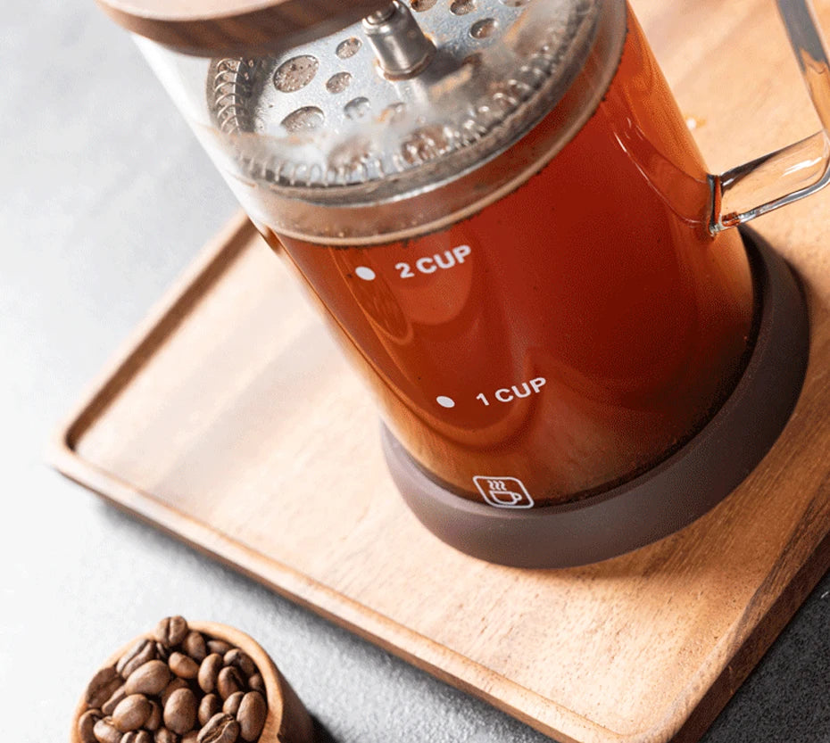 Coffee Pot French Press Coffee Maker Black Walnut Tea Brewer High Borosilicate Glass Coffee Pot  Coffee Accessories