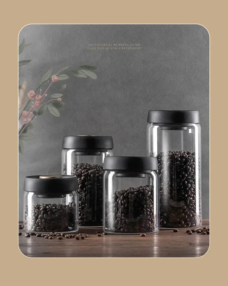 Coffee Can Manual Vacuum Moisture-proof Storage Jar Kitchen High Borosilicate Glass Tea Jar Coffee Bean Storage Sealed Jar