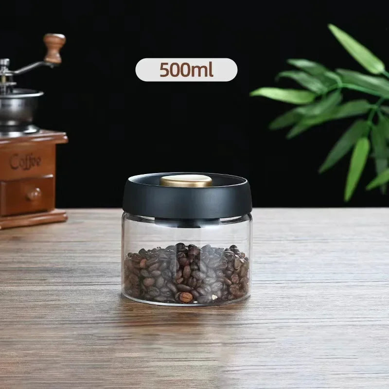 Coffee Can Manual Vacuum Moisture-proof Storage Jar Kitchen High Borosilicate Glass Tea Jar Coffee Bean Storage Sealed Jar