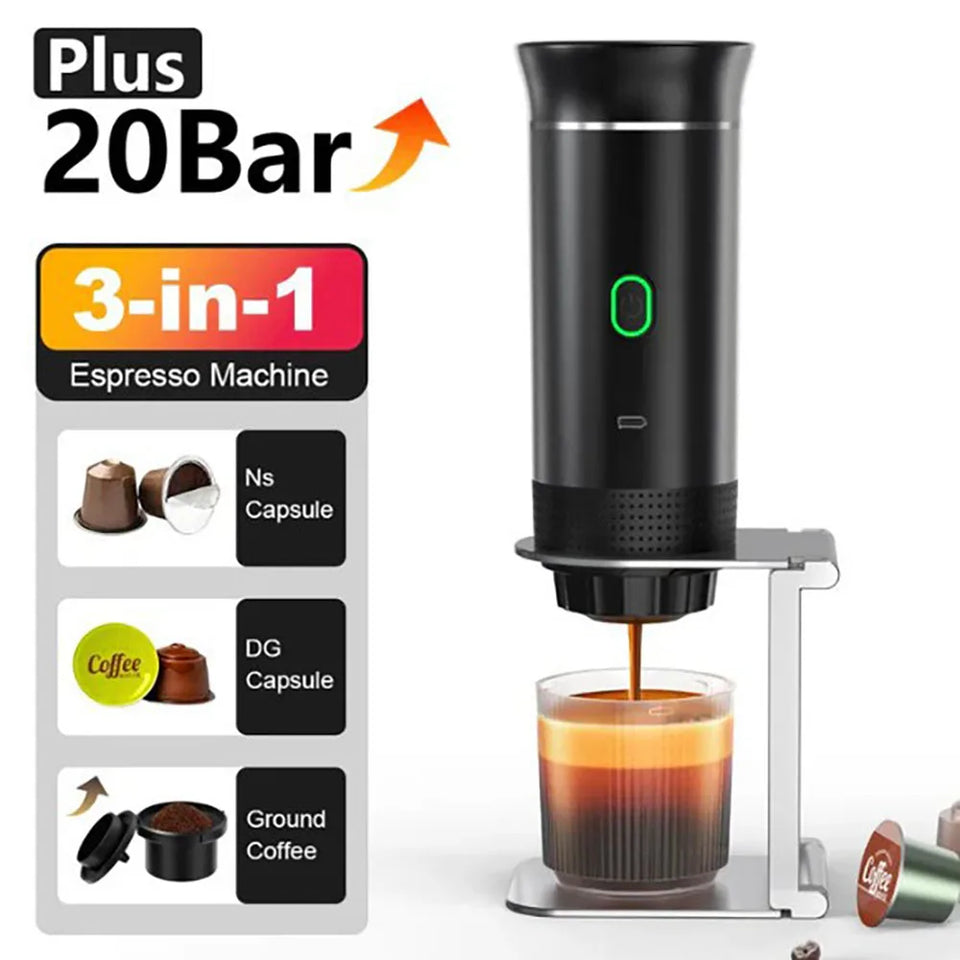 Portable 3-In-1 Coffee Machine Hot And Cold Water Manual Espresso Machine Compatible With Capsules And Powders Of All Sizes