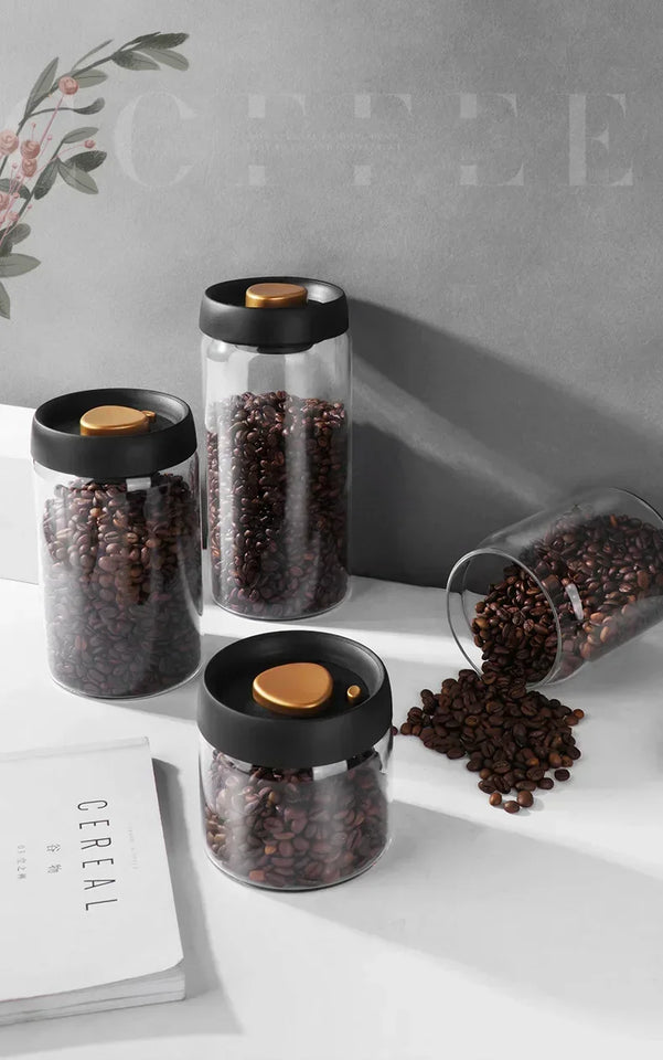 Coffee Can Manual Vacuum Moisture-proof Storage Jar Kitchen High Borosilicate Glass Tea Jar Coffee Bean Storage Sealed Jar