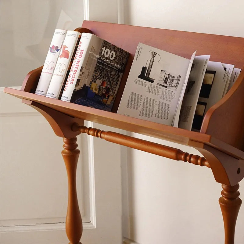Solid Wood Art Shelf Display Stand Living Room Floor Display Rack Magazine Rack Organizer Small Bookcase Room Wooden Furniture