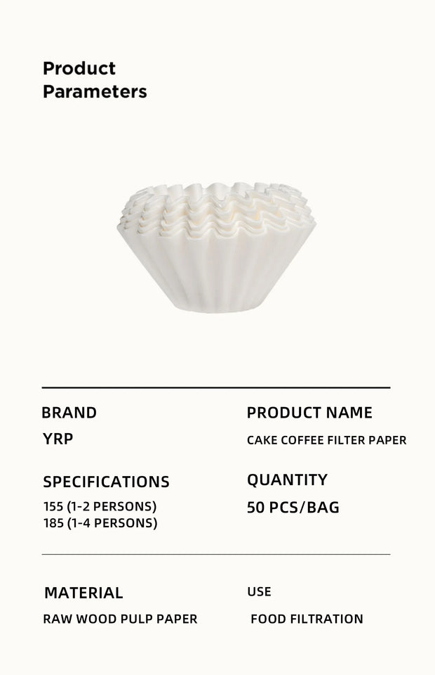 Coffee Filter Papers 50 Sheets 1-2Cups 3-4Cups Paper Filter #155  #185 Pour Over Coffee Dripper & Wave Dripper Barista Tools