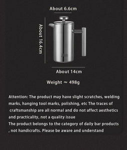 BINCOO 350ml/800ml/1000ml Coffee Maker Pot French Press Coffee Maker Stainless Steel Double Walled Insulated Coffee Maker Pot
