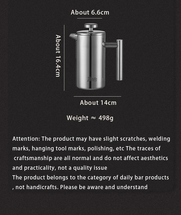 BINCOO 350ml/800ml/1000ml Coffee Maker Pot French Press Coffee Maker Stainless Steel Double Walled Insulated Coffee Maker Pot