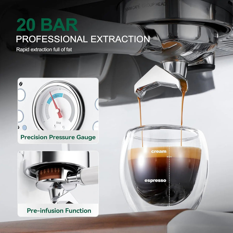 Coffee and Espresso Maker Combo All in One Coffee Machine, 20 Bar Cafe Espresso Machine with Milk Frother for Latte Cappuccino