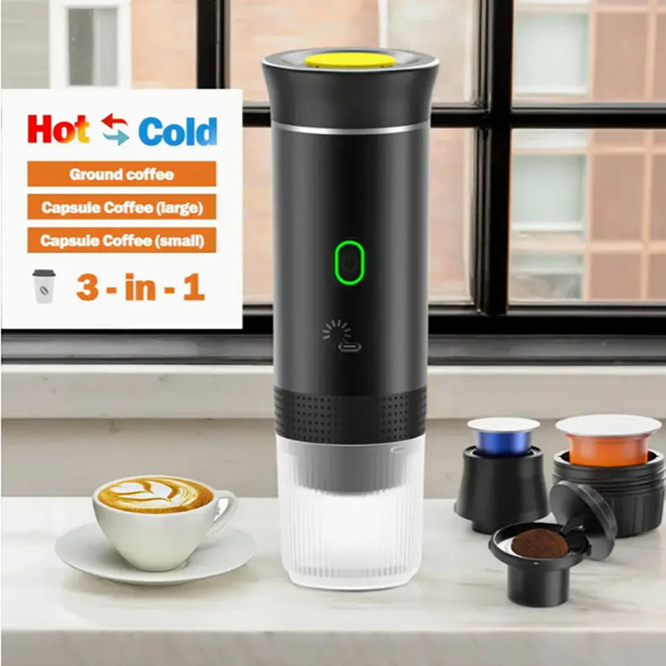 Portable 3-In-1 Coffee Machine Hot And Cold Water Manual Espresso Machine Compatible With Capsules And Powders Of All Sizes