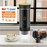 Portable 3-In-1 Coffee Machine Hot And Cold Water Manual Espresso Machine Compatible With Capsules And Powders Of All Sizes