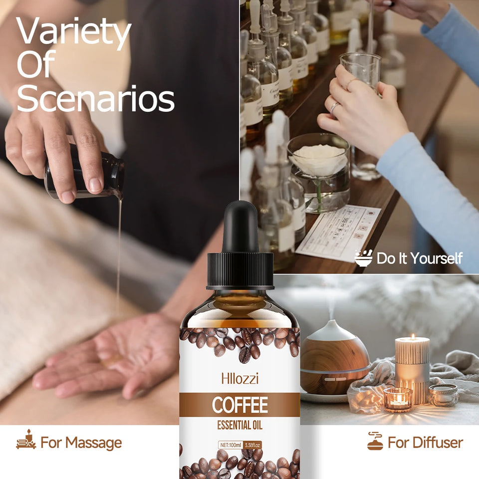 Coffee essential oil is suitable for use in diffusers, humidifiers, spas, massage, skin care, body care, facial care, hair care.