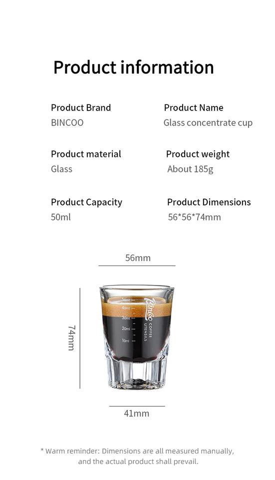Bincoo Espresso Measuring Cup, Glass Espresso Extraction Cup, Ounce with Scale, Small Milk Cup, Milk Can, Coffee Cup, 50ml