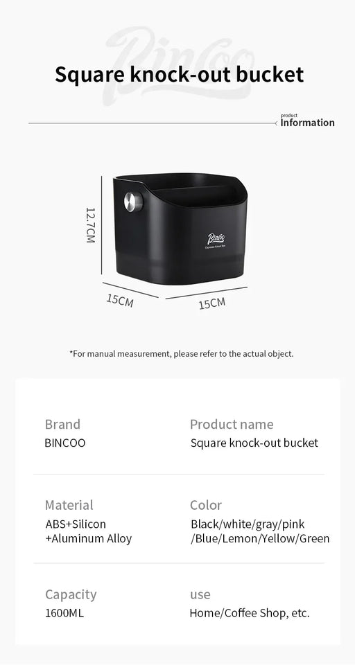 Bincoo Coffee Knock Box Espresso Grounds Container Dump Bin Bucket Anti Slip Powder Beveled Residue Home Cafe Bar Barista Tools