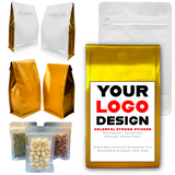 Volcanic Cult Coffee Storage Bags 50-Count - Resealable Pouches in Transparent, Gold, White (6 oz, 8 oz, 12 oz, 16 oz, 2 lb, 3 lb, 5 lb)