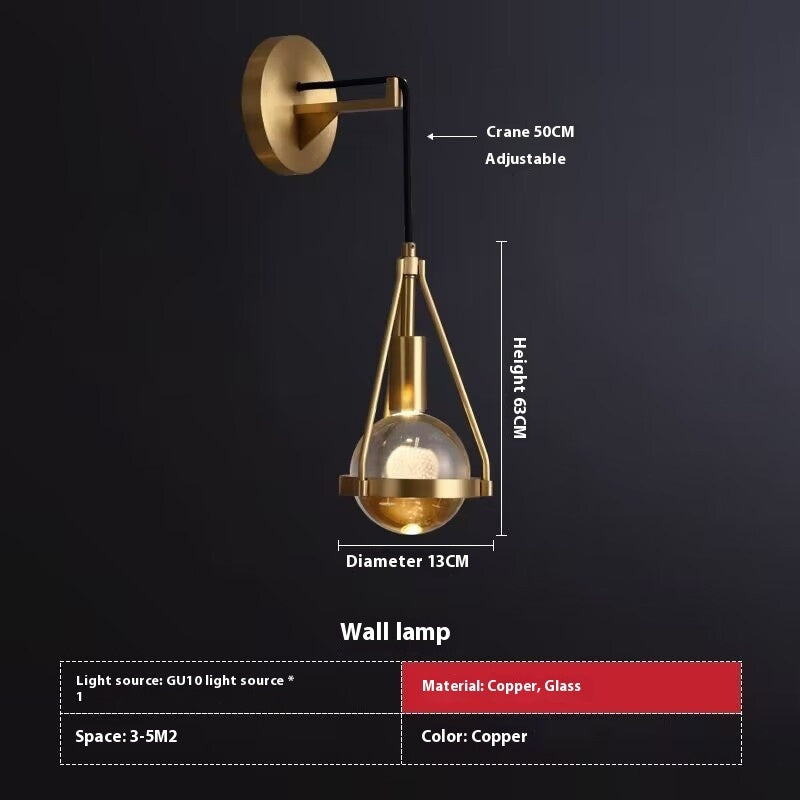 Copper Crystal Chandelier Bedroom Bed Head Light Luxury Modern Minimalist Restaurant Bar Counter