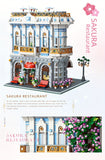 JIE-STAR 3725pcs Sakura Restaurant Street Scene Building Blocks Set - Creative Home Decor, Romantic Architectural Model Kit for Display