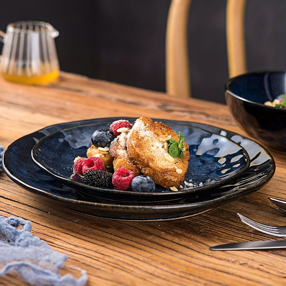 Vicrays Ceramic Dessert Salad Plates, 8 Inch, Set Of 6, Round, Microwave, Oven, And Dishwasher Safe, Scratch Resistant, Porcelain Fluted Suitable For Snacks, Appetizer, Home, Restaurant (Blue)