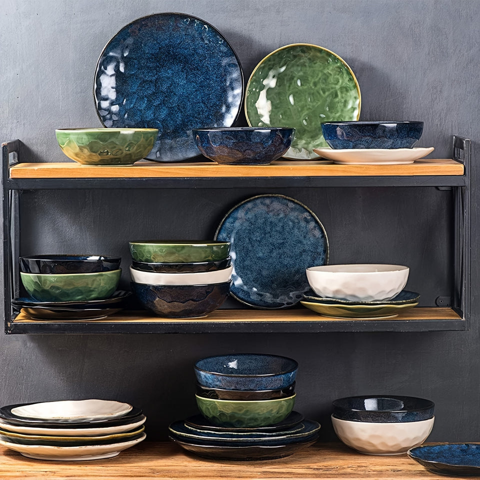 Vicrays Ceramic Dessert Salad Plates, 8 Inch, Set Of 6, Round, Microwave, Oven, And Dishwasher Safe, Scratch Resistant, Porcelain Fluted Suitable For Snacks, Appetizer, Home, Restaurant (Blue)