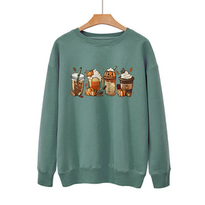 New Coffee Pumpkin Halloween Street Spring Autumn And Winter Round Neck Loose Casual Pullover