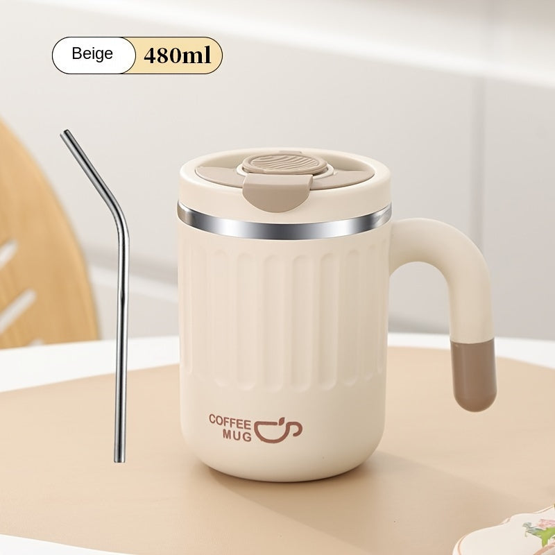 480ml Double-Wall Insulated Stainless Steel Coffee Mugs - Durable, Stylish, and Spill-Proof Travel Cups with Lids for Couples and Office Use - Ideal for Hot and Cold Beverages, Easy to Clean, and BPA-Free