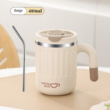 480ml Double-Wall Insulated Stainless Steel Coffee Mugs - Durable, Stylish, and Spill-Proof Travel Cups with Lids for Couples and Office Use - Ideal for Hot and Cold Beverages, Easy to Clean, and BPA-Free