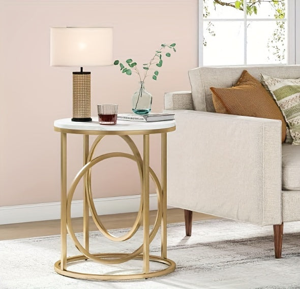 Modern Round End Table, 20" Side Table Coffee Table Cocktail Table With Unique O-Shaped Base, Midcentury Accent Table Nightstand For Living Room Bedroom