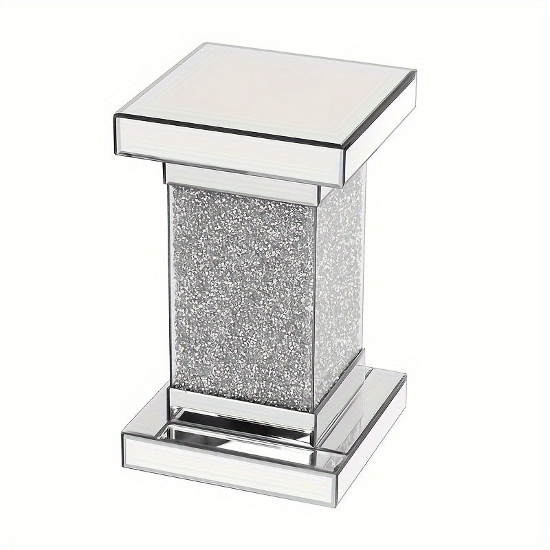 U-Can 11.8-inch Silver Square Mirror Coffee Table With Modern Diamond Edge Table In The Living Room, No Assembly Required