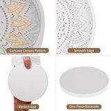 Rustic Farmhouse White Wooden Tray with Unique House Pattern - 12" Round Decorative Serving Tray for Coffee Table, Perfect for Home Decor, Parties & Gifts