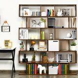 1pc Costway 6 Tier S-Shaped Bookshelf Storage, Display Bookcase Decor Z-Shelf, Coffee