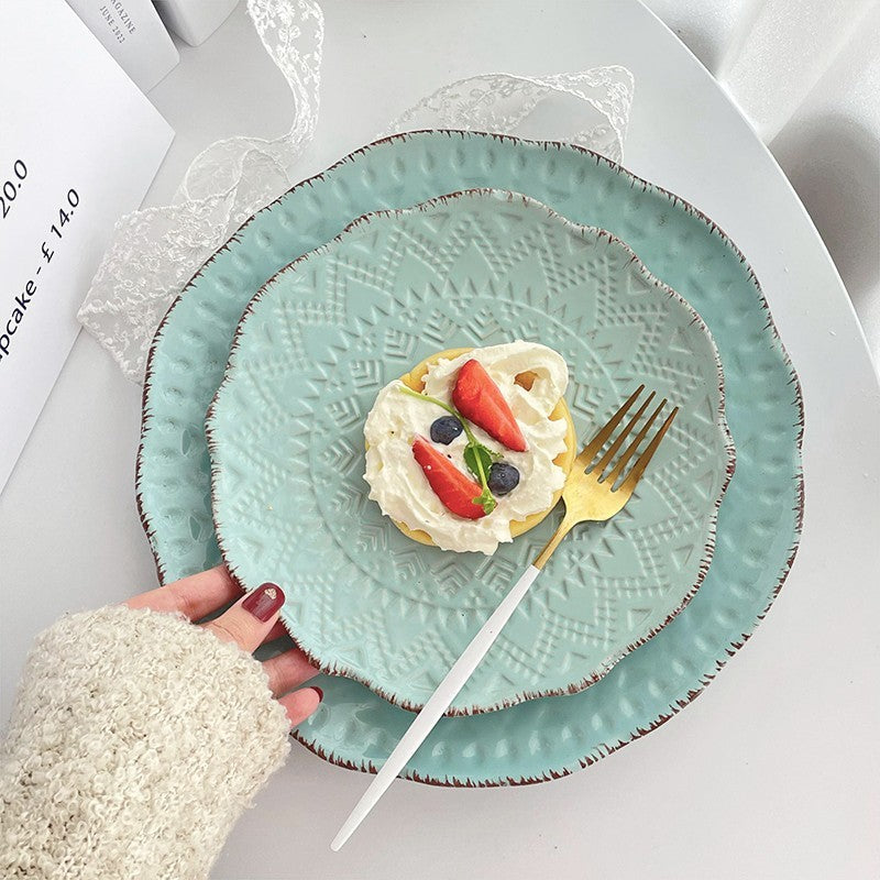 INS Ceramic Retro Western Cuisine Plate Dish Restaurant Dessert Plate Wholesale