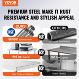 VEVOR Stainless Steel Work Table 24 X 18 X 38 Inch, With 4 Wheels, 3 Adjustable Height Levels, Heavy Duty Food Prep Worktable For Commercial Kitchen Restaurant, Silver