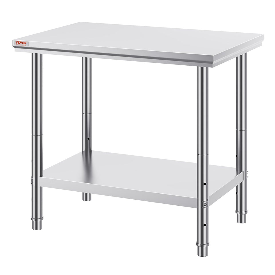 Stainless Steel Prep Table, 35 X 24 X 31 Inch, 700 Lbs Load Capacity, Heavy Duty Metal Worktable With 3 Adjustable Height Levels, Commercial Workstation For Kitchen Garage Restaurant