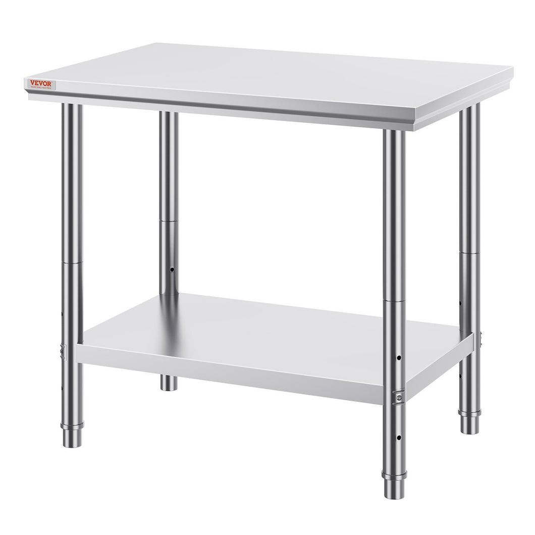 Stainless Steel Prep Table, 35 X 24 X 31 Inch, 700 Lbs Load Capacity, Heavy Duty Metal Worktable With 3 Adjustable Height Levels, Commercial Workstation For Kitchen Garage Restaurant