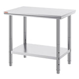 Stainless Steel Prep Table, 35 X 24 X 31 Inch, 700 Lbs Load Capacity, Heavy Duty Metal Worktable With 3 Adjustable Height Levels, Commercial Workstation For Kitchen Garage Restaurant