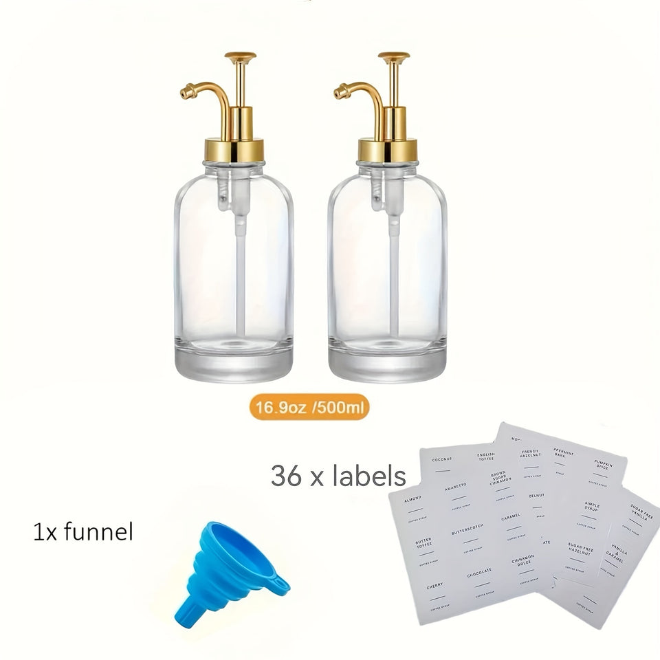 2pcs, Syrup Dispenser Bottle, Coffee Syrup Bottle, Bar Syrup Dispenser Jar, Coffee Pump Dispenser, Oil Dispenser, Glass Syrup Bottle With Pump, Dispenser For Coffee Bar, Glass Syrup Bottle 16.9oz/500ml. Gift For Friends Kitch