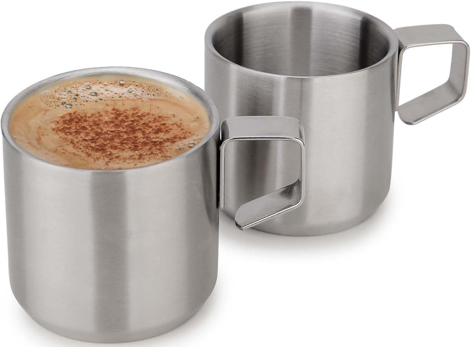 Stainless Steel Espresso Cups 2 Pcs Set, Double Wall Insulated Unbreakable Small Cup for Outdoor Events Picnics Party, Black 5 OZ